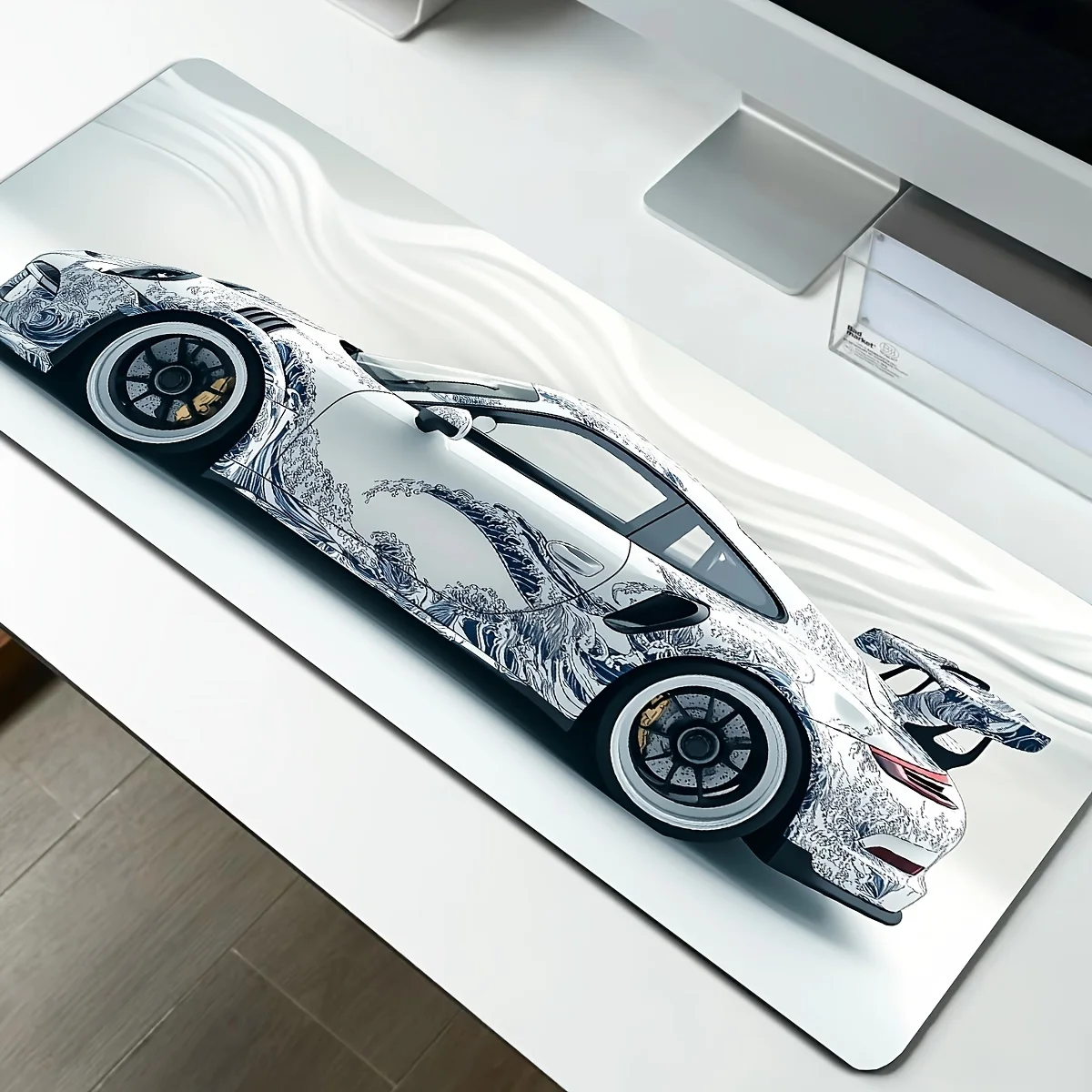 Large White Sports Car Design  - Desk Corner Mat review and price