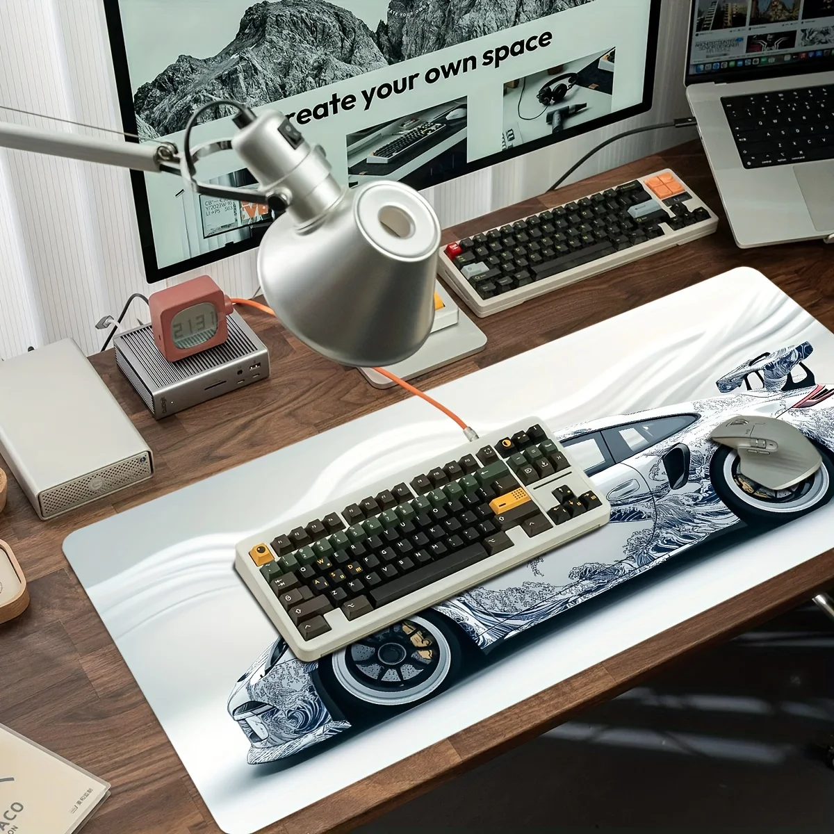 Large White Sports Car Design  - Desk Corner Mat review and price